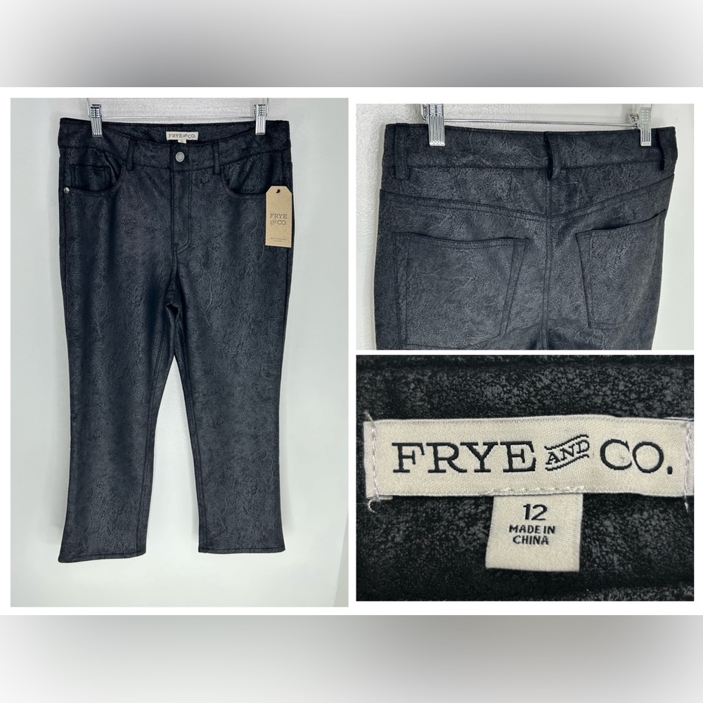 Frye & Co Coated Pants Womens 12 Black Faux Leather Stretch 31x26‎ NWT $90